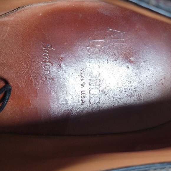 Allen Edmonds Sanford Derby Shoes Mens Sz 11.5 D Burgundy Cap Toe Leather Brogue - Picture 6 of 10